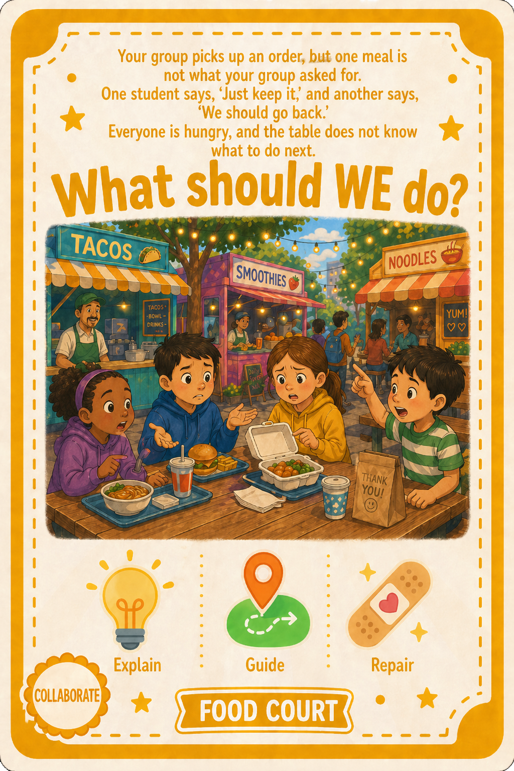 Food Court cooperative challenge card